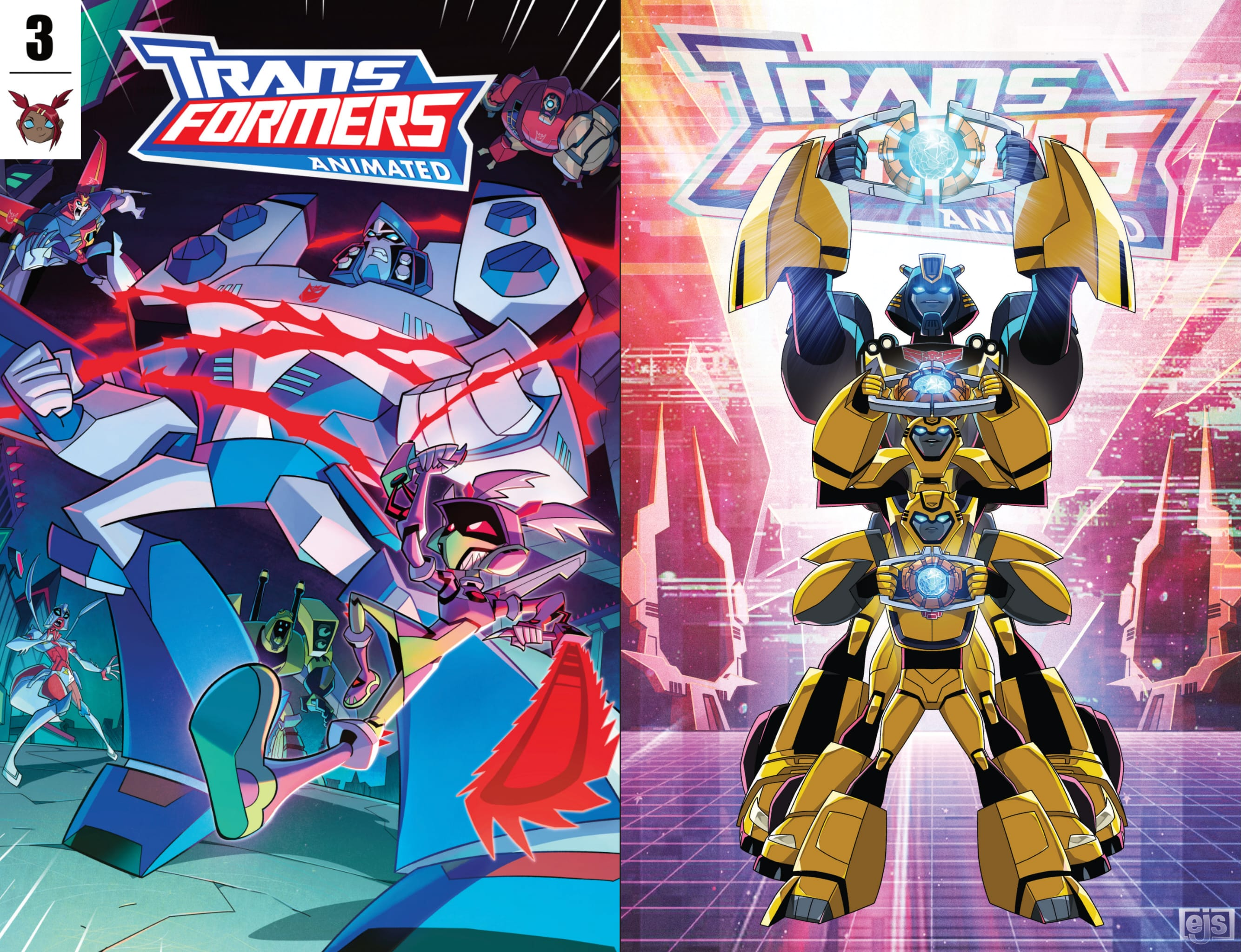 Images showing the covers of Transformers Animated: Mirror, Mirror issue 3 and Transformers Animated: Bumble Prime