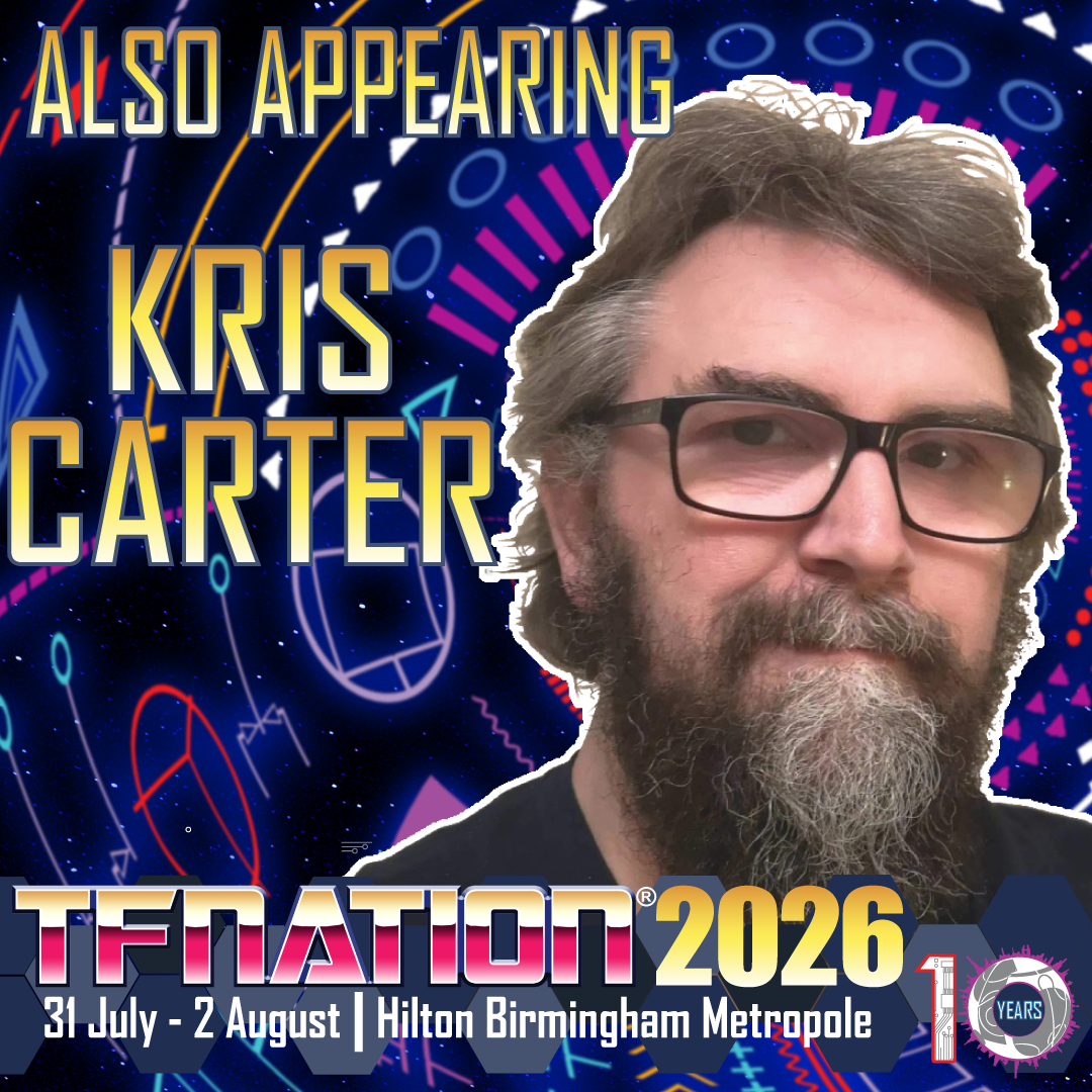 A banner announcing Kris Carter's appearance at TFNation 2026. The banner contains a photograph of Kris and information about TFNation.